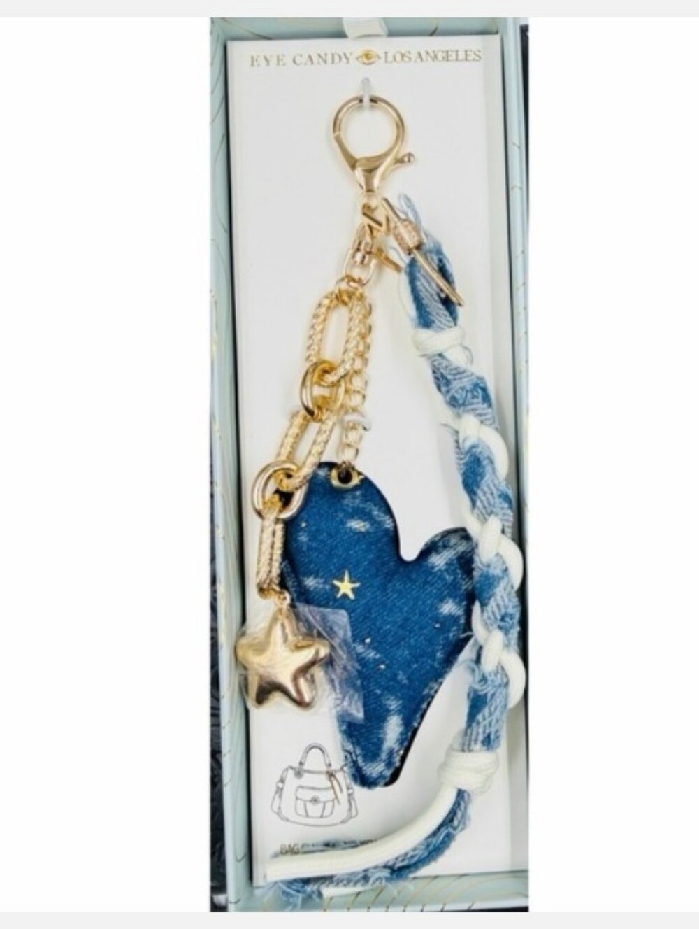 Eye Candy Los Angeles-Denim Heart & Star Bag Charm-Keychain 💙🩵